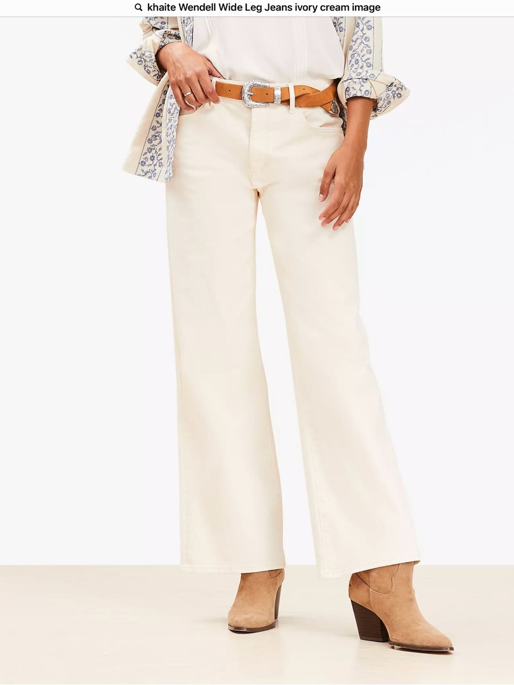 Khaite Wendell Cropped Wide Leg Jeans Size 30 Ivory Cream Denim Stretch - Picture 1 of 10